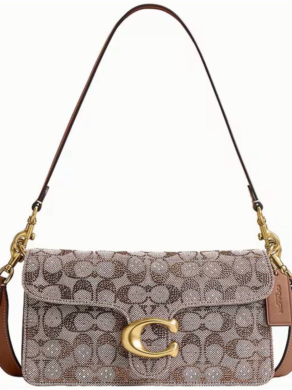 Coach Tan Brown Signature C Logo Shoulder Bag with Gold Hardware